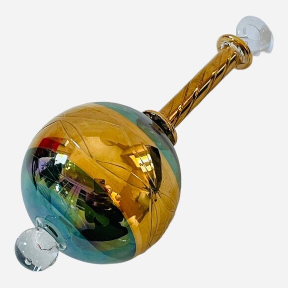 Egyptian Glass Teardrop Christmas Ornament Green Gold Collectible Holiday Decor - Picture 3 of 5